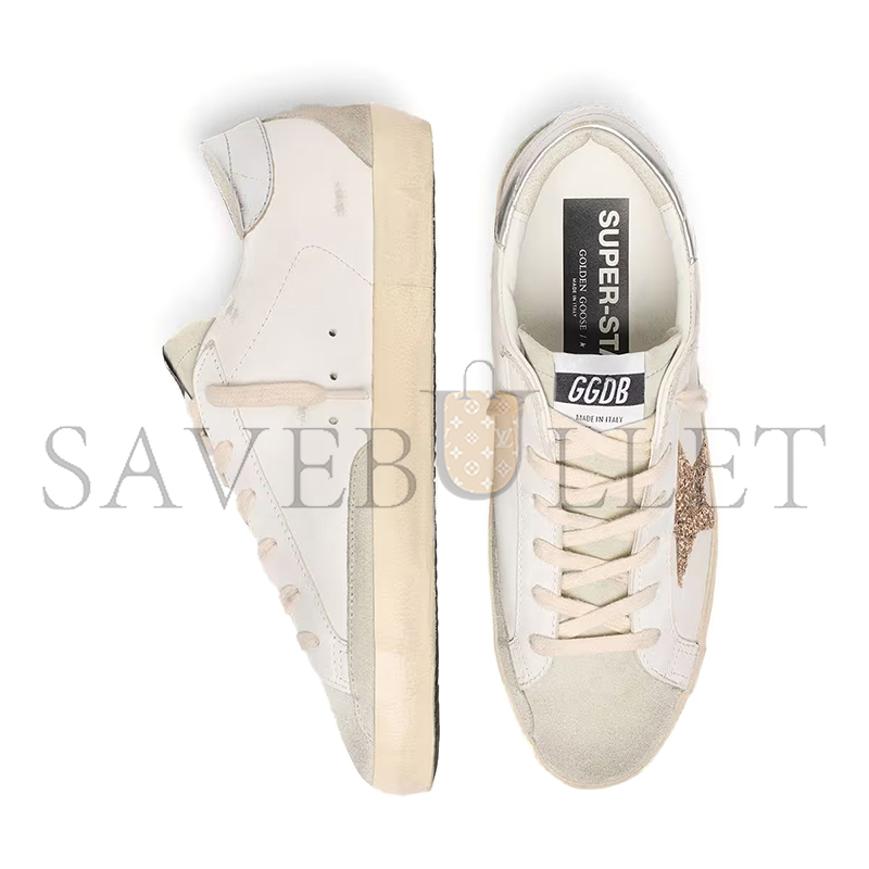 GOLDEN GOOSE SUPER-STAR WITH GOLD GLITTER STAR AND ICE-GRAY SUEDE INSERTS GWF00102